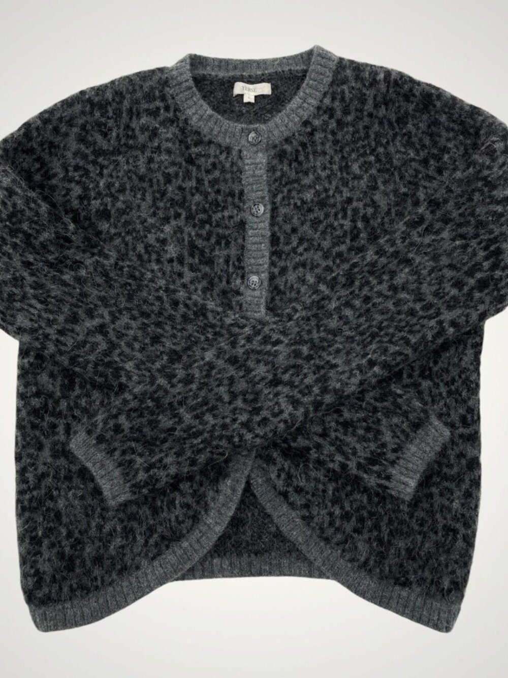 YERSE Alpaca Wool Blend Leopard Print Cozy Button Cardigan Sweater Women’s S